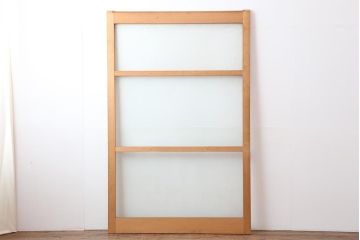 レトロ建具　昭和レトロ　昭和後期　ヒノキ材　素朴な風合いが魅力のガラス戸1枚(引き戸、玄関戸)(R-043850)