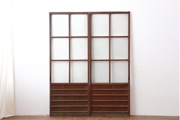 アンティーク建具　昭和初期　木味が魅力のレトロなガラス戸2枚セット(建具、引き戸)(R-043852)
