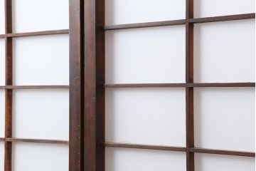 アンティーク建具　明治大正期　腰板の縦桟が趣のある障子戸2枚セット(腰付障子、腰高障子、建具、引き戸)(R-043862)