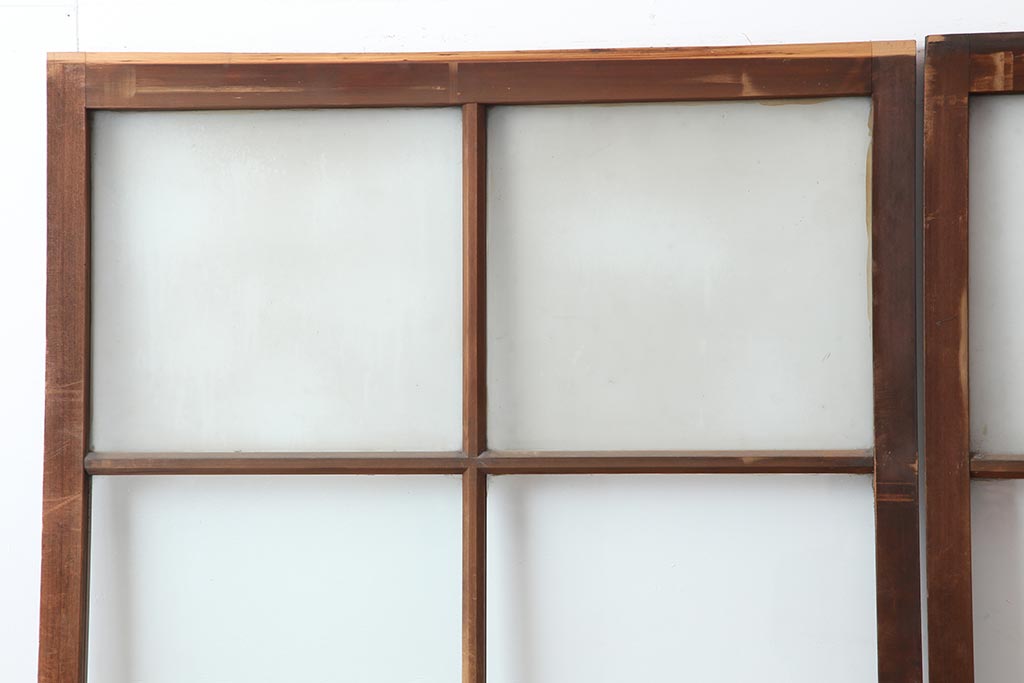 アンティーク建具　昭和中期　すりガラス入り　レトロな雰囲気たっぷりのガラス戸2枚セット(建具、引き戸)(R-043863)