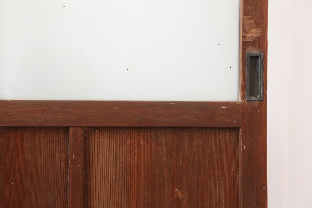 アンティーク建具　昭和中期　すりガラス入り　レトロな雰囲気たっぷりのガラス戸2枚セット(建具、引き戸)(R-043863)