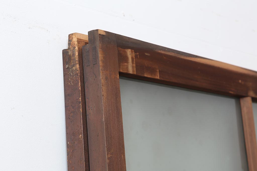 アンティーク建具　昭和中期　すりガラス入り　レトロな雰囲気たっぷりのガラス戸2枚セット(建具、引き戸)(R-043863)