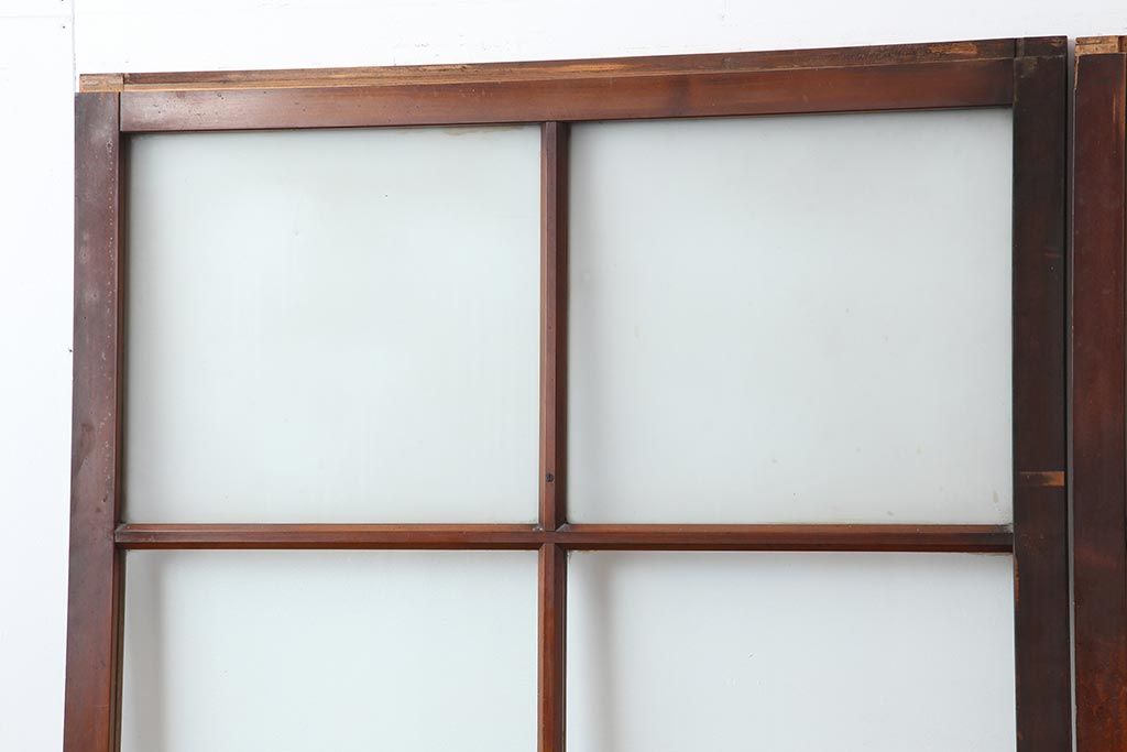 アンティーク建具　昭和中期　すりガラス入り　レトロな雰囲気たっぷりのガラス戸2枚セット(建具、引き戸)(R-043863)