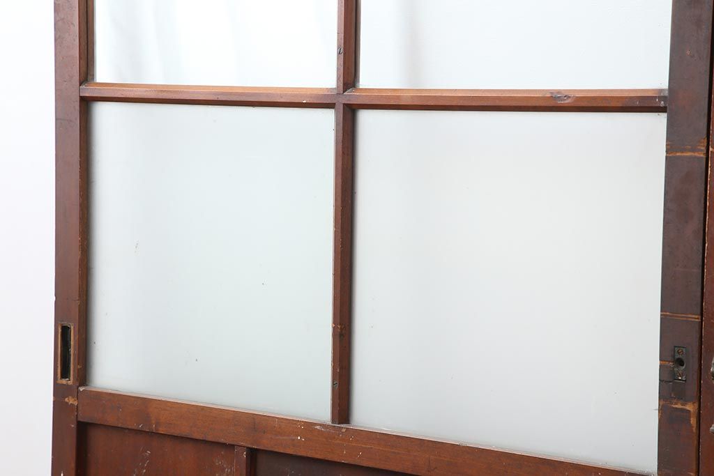 アンティーク建具　昭和中期　すりガラス入り　レトロな雰囲気たっぷりのガラス戸2枚セット(建具、引き戸)(R-043863)