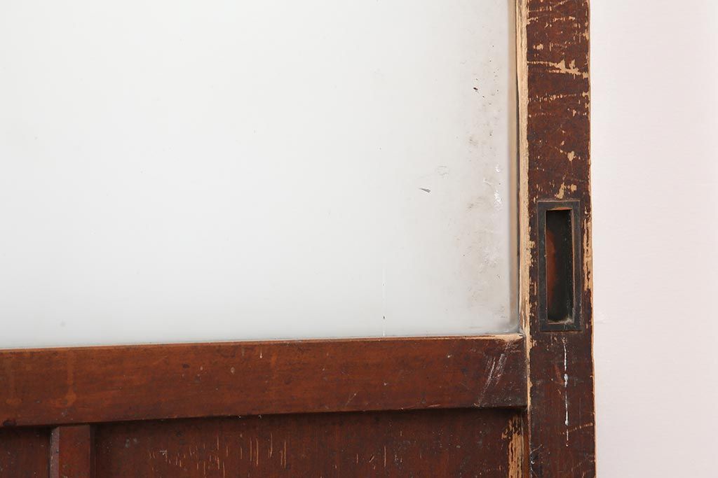 アンティーク建具　昭和中期　すりガラス入り　レトロな雰囲気たっぷりのガラス戸2枚セット(建具、引き戸)(R-043863)