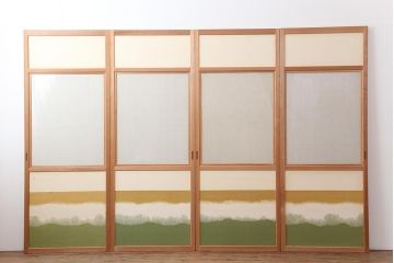 中古　昭和後期　桐紋　明るい和の空間を演出する組子障子戸4枚セット(引き戸、建具)(R-043864)