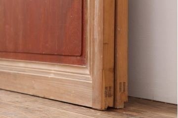 アンティーク建具　昭和中期　腰板ケヤキ材　裏障子付きの格子戸2枚セット(建具、ガラス帯戸、引き戸)(R-043865)