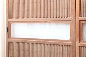 アンティーク建具　昭和中期　腰板ケヤキ材　裏障子付きの格子戸4枚セット(建具、ガラス帯戸、引き戸)(R-043866)