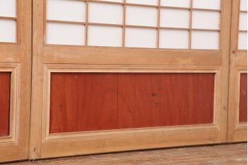 アンティーク建具　昭和中期　腰板ケヤキ材　裏障子付きの格子戸4枚セット(建具、ガラス帯戸、引き戸)(R-043866)