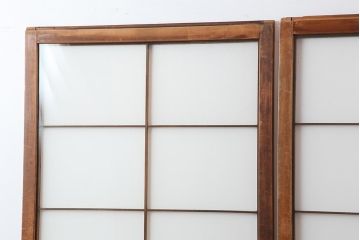 アンティーク建具　昭和初期　レトロスタイルにおすすめのガラス障子戸2枚セット(腰付障子、腰高障子、建具、引き戸)(R-043867)