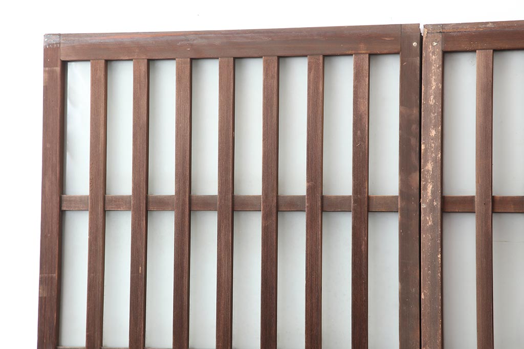 アンティーク建具　昭和中期　すりガラス入りのガラス格子戸2枚セット(建具、引き戸)(R-043869)