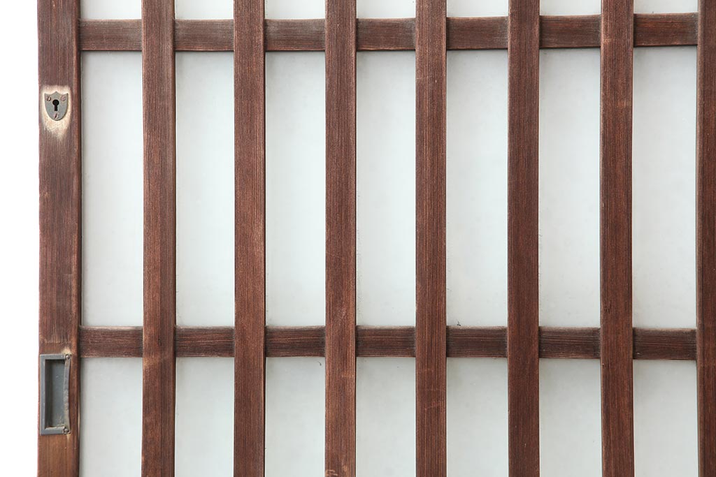 アンティーク建具　昭和中期　すりガラス入りのガラス格子戸2枚セット(建具、引き戸)(R-043869)