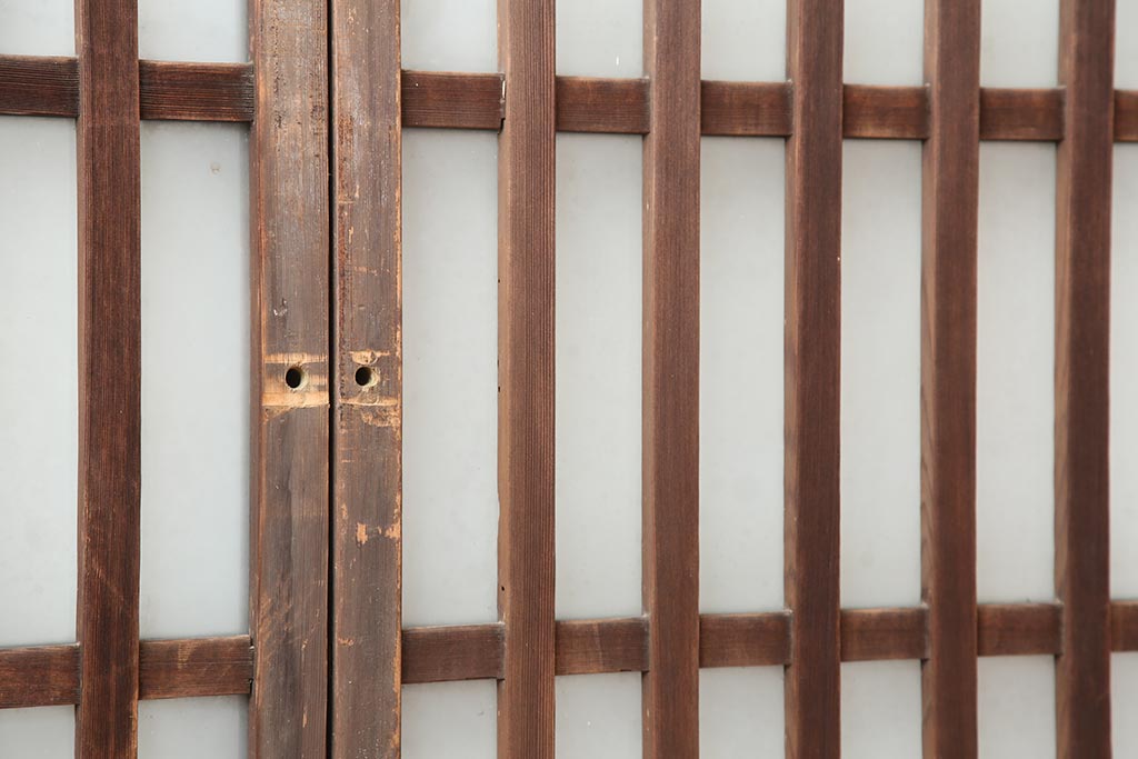 アンティーク建具　昭和中期　すりガラス入りのガラス格子戸2枚セット(建具、引き戸)(R-043869)