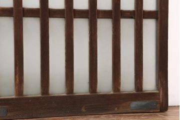 アンティーク建具　昭和中期　すりガラス入りのガラス格子戸2枚セット(建具、引き戸)(R-043869)