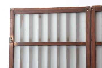 アンティーク建具　昭和中期　すりガラス入りのガラス格子戸2枚セット(建具、引き戸)(R-043869)