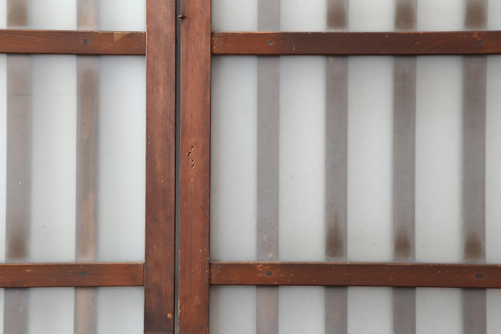 アンティーク建具　昭和中期　すりガラス入りのガラス格子戸2枚セット(建具、引き戸)(R-043869)