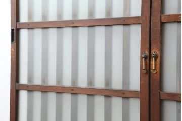 アンティーク建具　昭和中期　すりガラス入りのガラス格子戸2枚セット(建具、引き戸)(R-043869)
