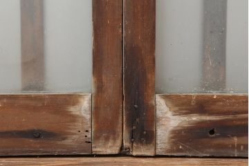 アンティーク建具　昭和中期　すりガラス入りのガラス格子戸2枚セット(建具、引き戸)(R-043869)