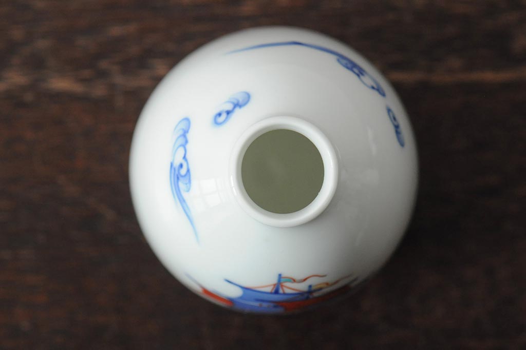 戦前　オールド香蘭社　第八信洋丸竣工記念　徳利・お猪口セット(とっくり、おちょこ、酒器)(R-043871)