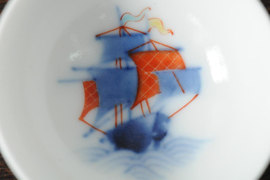 戦前　オールド香蘭社　第八信洋丸竣工記念　徳利・お猪口セット(とっくり、おちょこ、酒器)(R-043871)