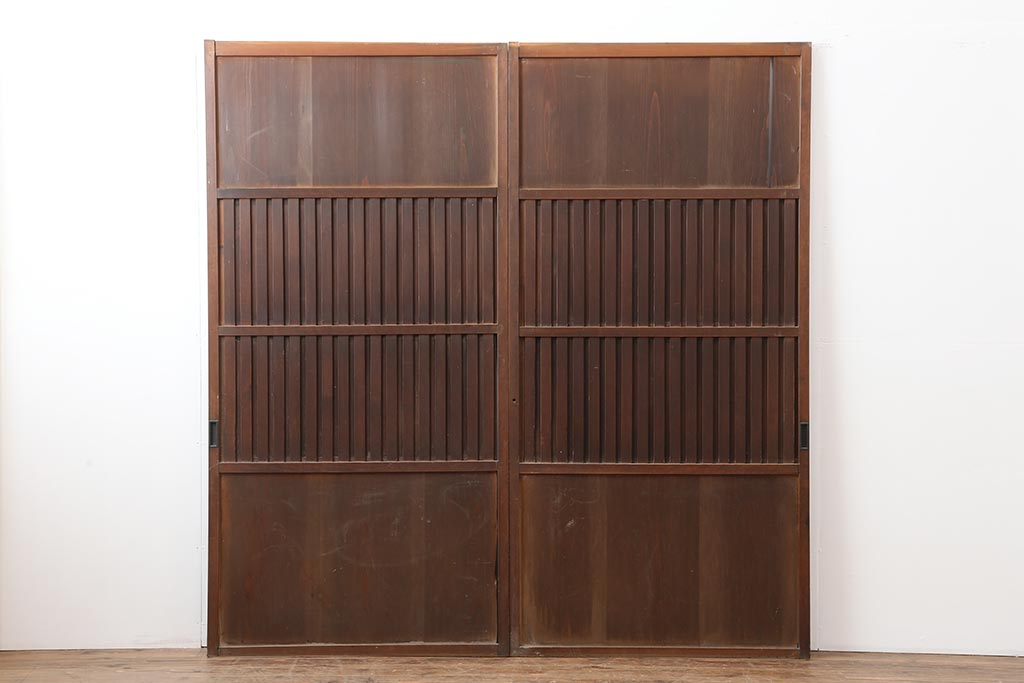 アンティーク建具　明治大正期　ヒノキ材の無双戸2枚セット(無双窓、帯戸、建具、引き戸)(R-043881)