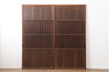 アンティーク建具　明治大正期　ヒノキ材の無双戸2枚セット(無双窓、帯戸、建具、引き戸)(R-043881)