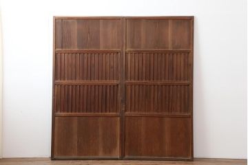 アンティーク建具　明治大正期　ヒノキ材の無双戸2枚セット(無双窓、帯戸、建具、引き戸)(R-043881)