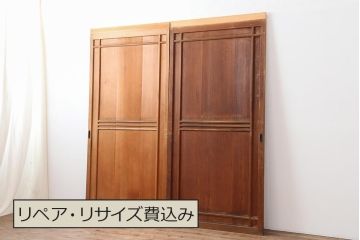 アンティーク建具　大正昭和期　ヒノキ材　上品な雰囲気を放つ板戸2枚セット(建具、引き戸)(R-043882)