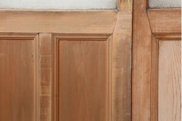 アンティーク建具　昭和初期　ヒノキ材　ダイヤガラス入り　味わいあるガラス引き戸2枚セット(建具、引き戸)(R-043884)