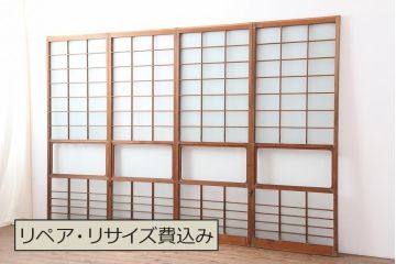 アンティーク建具　昭和中期　すりガラス　光をたくさん取り込めるガラス戸4枚セット(引き戸、建具)(R-043885)