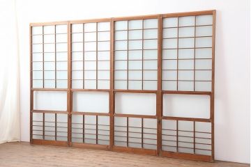 アンティーク建具　昭和中期　すりガラス　光をたくさん取り込めるガラス戸4枚セット(引き戸、建具)(R-043885)