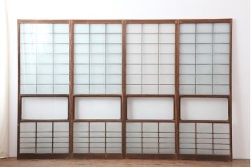 アンティーク建具　昭和中期　すりガラス　光をたくさん取り込めるガラス戸4枚セット(引き戸、建具)(R-043885)