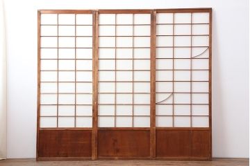 アンティーク建具　昭和中期　シンプルな障子戸3枚セット(引き戸)(R-043888)