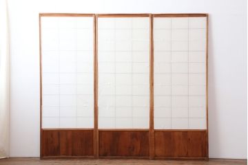アンティーク建具　昭和中期　シンプルな障子戸3枚セット(引き戸)(R-043888)