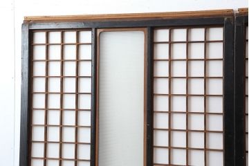 アンティーク建具　昭和初期　結霜ガラス・レトロガラス入り　珍しいデザインの障子戸2枚セット(引き戸)(R-043891)