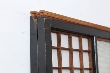 アンティーク建具　昭和初期　結霜ガラス・レトロガラス入り　珍しいデザインの障子戸2枚セット(引き戸)(R-043891)