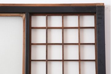 アンティーク建具　昭和初期　結霜ガラス・レトロガラス入り　珍しいデザインの障子戸2枚セット(引き戸)(R-043892)