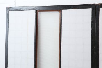 アンティーク建具　昭和初期　結霜ガラス・レトロガラス入り　珍しいデザインの障子戸2枚セット(引き戸)(R-043892)