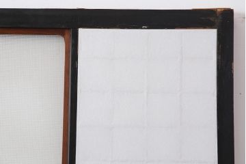 アンティーク建具　昭和初期　結霜ガラス・レトロガラス入り　珍しいデザインの障子戸2枚セット(引き戸)(R-043892)