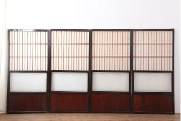 アンティーク建具　昭和初期　レトロガラス入り　上品な和の雰囲気漂う障子戸4枚セット(引き戸、ガラス帯戸)(R-043898)