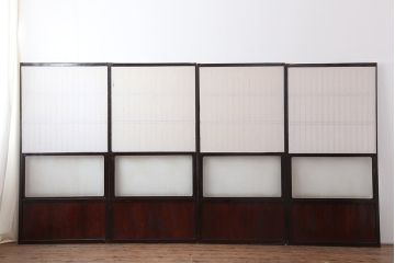 アンティーク建具　昭和初期　レトロガラス入り　上品な和の雰囲気漂う障子戸4枚セット(引き戸、ガラス帯戸)(R-043898)