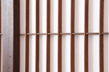 アンティーク建具　昭和初期　レトロガラス入り　すっきりとした格子が目を引く障子戸4枚セット(引き戸、ガラス帯戸)(R-043899)