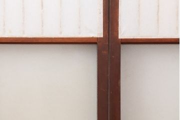 アンティーク建具　昭和初期　レトロガラス入り　すっきりとした格子が目を引く障子戸4枚セット(引き戸、ガラス帯戸)(R-043899)