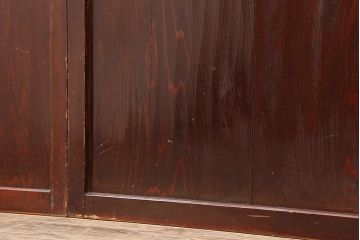アンティーク建具　昭和初期　レトロガラス入り　すっきりとした格子が目を引く障子戸4枚セット(引き戸、ガラス帯戸)(R-043899)