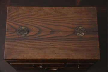 アンティーク家具　和製アンティーク　昭和中期　タモ材　波のような木目が美しい裁縫箱(ソーイングボックス、小引き出し、小物収納)(R-043906)