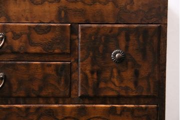 アンティーク家具　和製アンティーク　昭和中期　タモ材　波のような木目が美しい裁縫箱(ソーイングボックス、小引き出し、小物収納)(R-043906)
