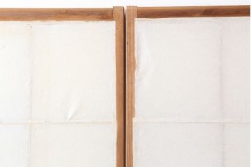 レトロ建具　昭和後期　レトロガラス入り　升格子の障子戸2枚セット(引き戸、ガラス帯戸)(R-043907)