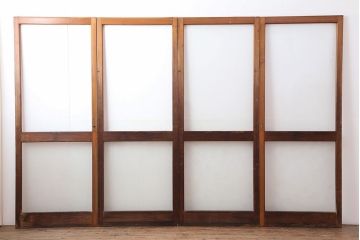 アンティーク建具　昭和後期　レトロガラス入り　シンプルなデザインのガラス戸4枚セット(引き戸)(R-043908)