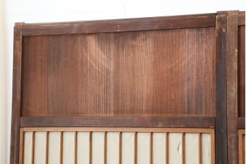 アンティーク建具　大正昭和初期　裏障子付き　味わい深い木肌が魅力の格子帯戸4枚セット(引き戸)(R-043909)