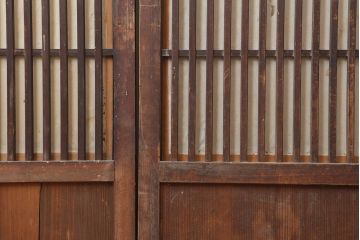 アンティーク建具　大正昭和初期　裏障子付き　味わい深い木肌が魅力の格子帯戸4枚セット(引き戸)(R-043909)